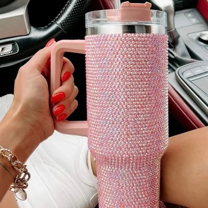 Stainless Steel 40oz Rhinestone Tumbler Cup Glitter With Lid And Handle
