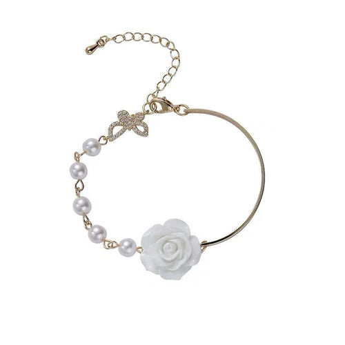 Fashion Jewellery White Rose With Pearls Bracelet