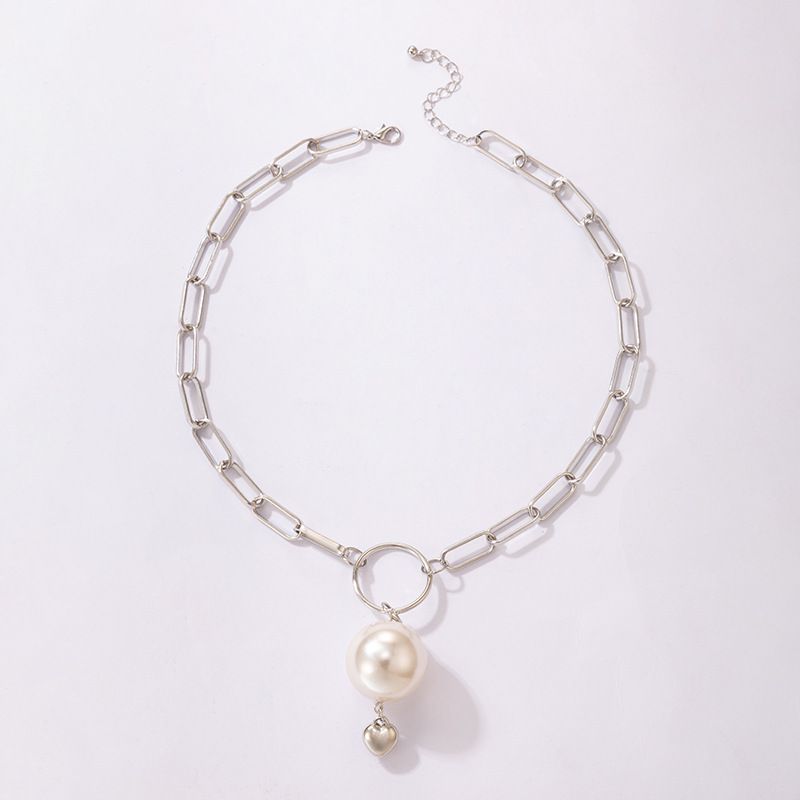Fashion Jewellery Silver Pearl Ball And Heart Necklace