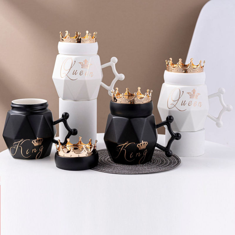 Ceramic King And Queen Cut Mug With Crown Lid