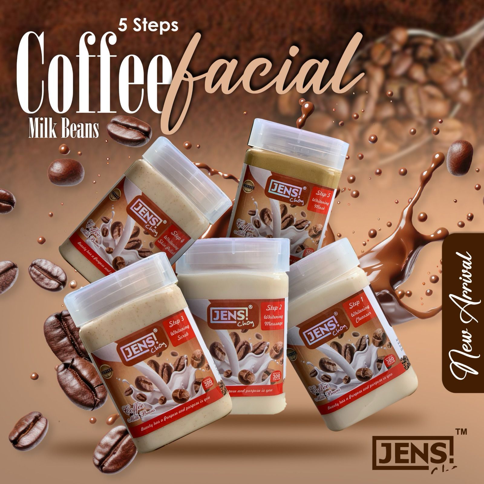 Jens Choy Coffee Facial 300 Gram Each Jar 5 Steps Set