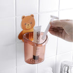 Wall Mounted Bear Toothbrush Holder Cup Punch Free Adhesive