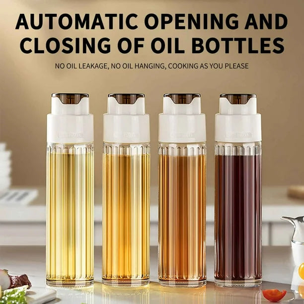 Leak-Proof Glass Oil Dispenser Bottle Automatic Opening &amp; Closing Lid Gravity Oil Tank