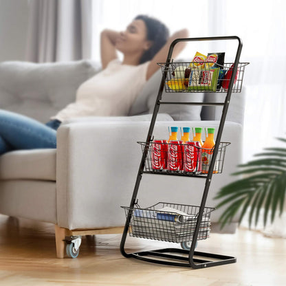 Multipurpose 3 Tier Vegetables Fruit Basket Stand Iron Material Storage Basket