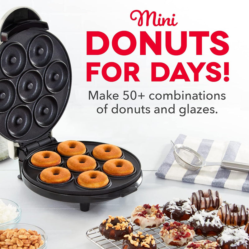 Mini Donut Maker Machine Non-Stick Surface Makes 7 Doughnuts