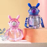 Cute Space Rabbit Design Water Bottle With Straw