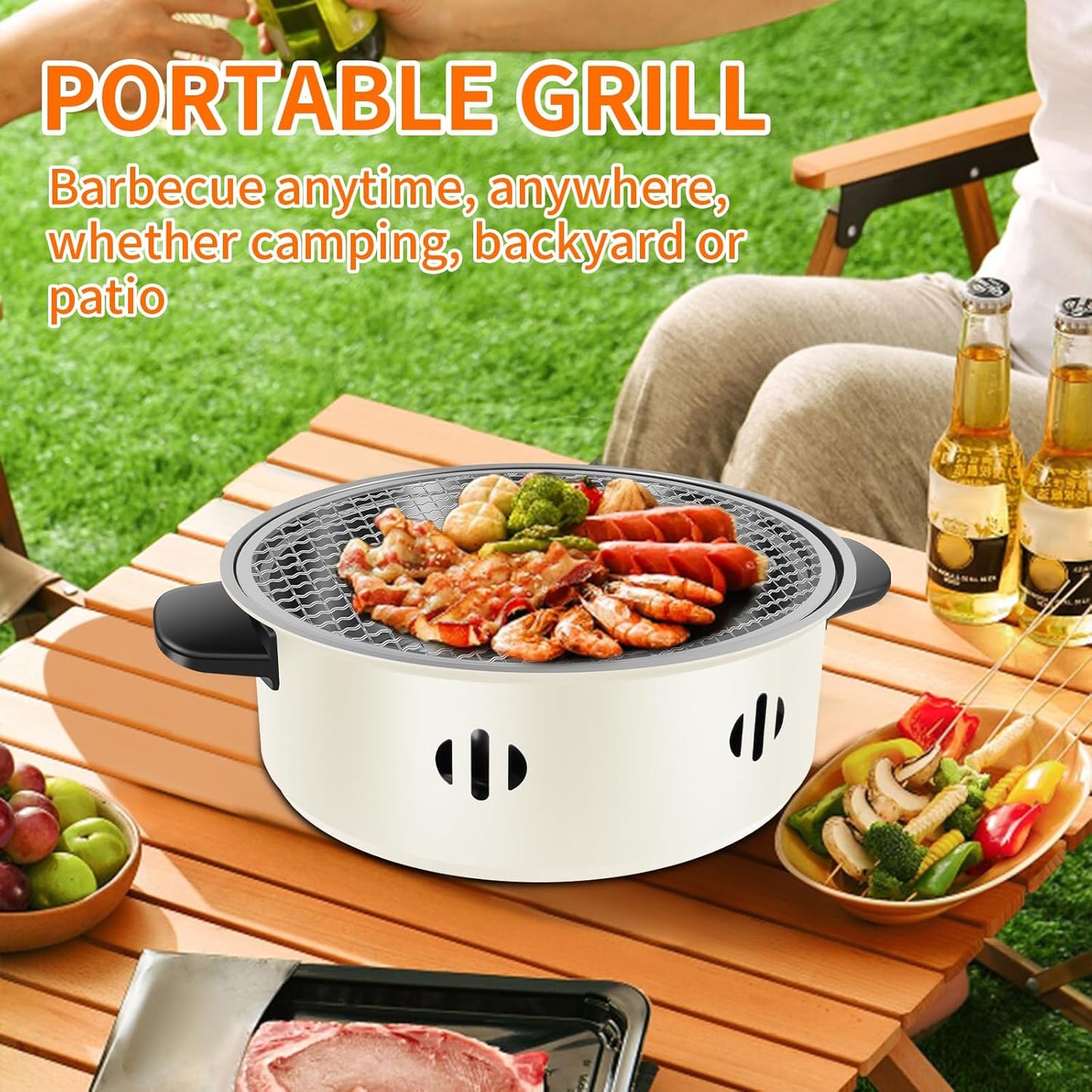 Portable Stainless Steel Barbecue Grill Korean Charcoal Stove Stainless Steel Split BBQ Stove Round Non-stick Barbecue Rack For Outdoor