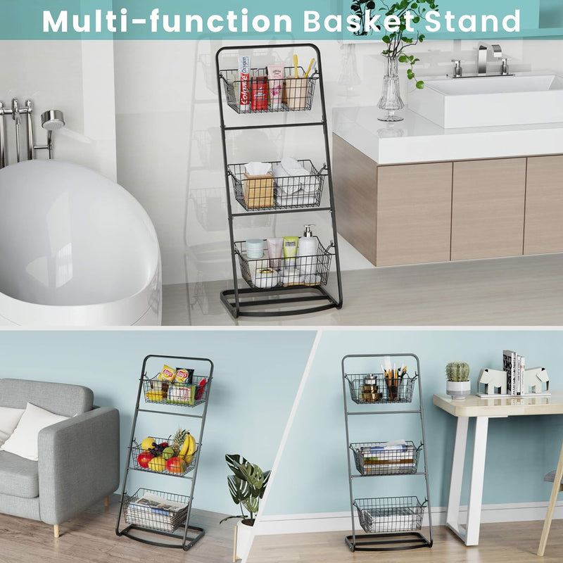 Multipurpose 3 Tier Vegetables Fruit Basket Stand Iron Material Storage Basket