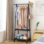 Multifunctional Cloth Hanger Rack With Wheels Storage Shelf Cloth Organizer Wardrobe