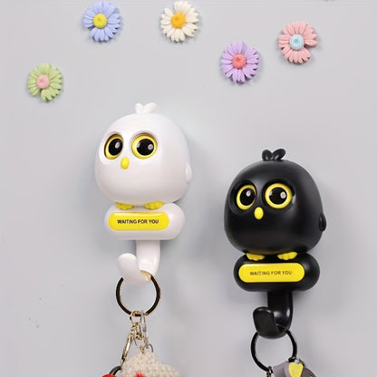 Creative Cute Bird Wall Hooks Waterproof, Automatic Open Close Eyes Creative Key Holder