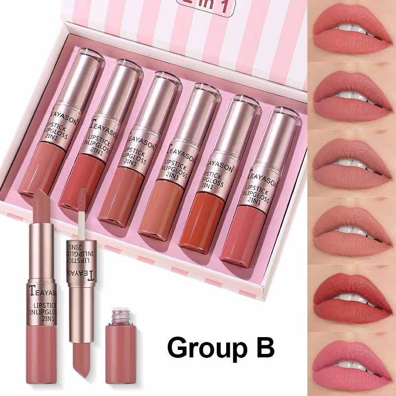 TEAYASON 6 Pcs Matte 2in1 Lipgloss & Lipstick Set