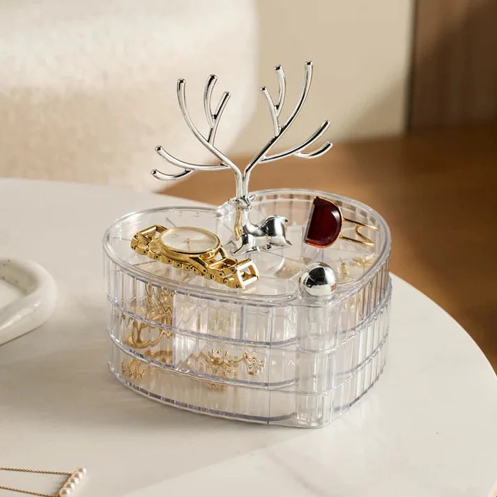 3 Layer Acrylic Heart Shape With Deer On Top Head Jewelry Organizer