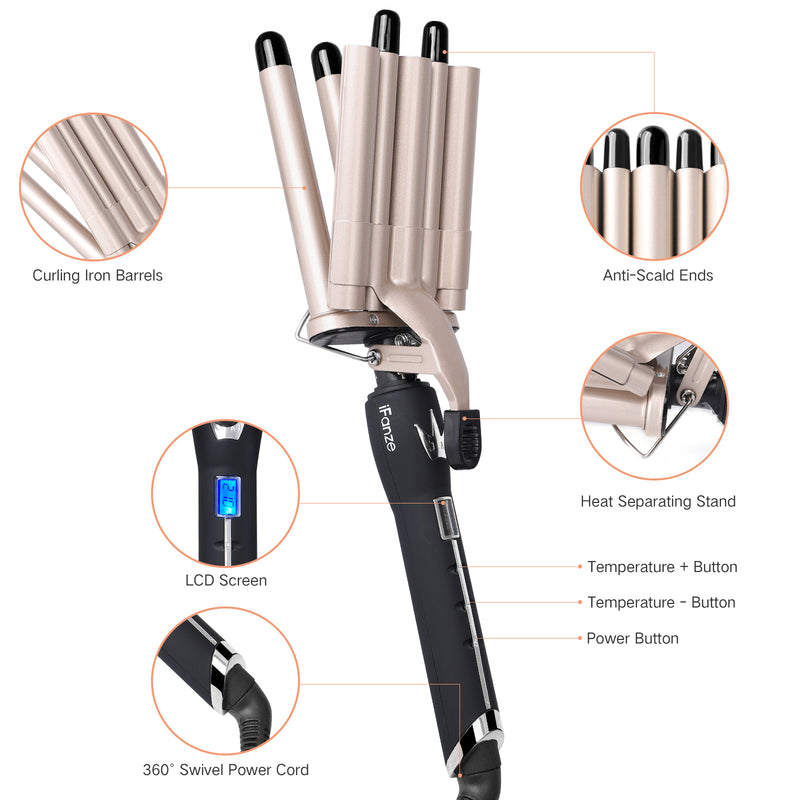 iFanze Curling Iron hair Curler Hair Straightener Hair Waver With Adjustable Temperature & LCD Display