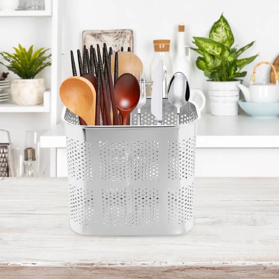 Multifunctional Stainless Steel Utensil Holder Cutlery Chopstick Holder Basket With Hook