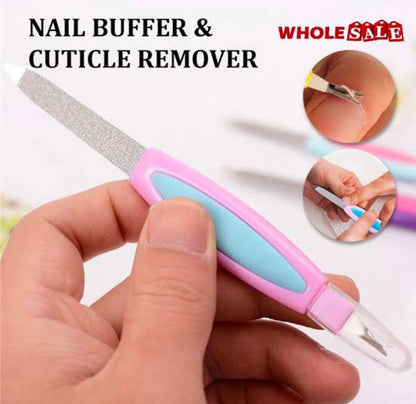 Multifunctional 2 in 1 Stainless Steel Cuticle Nail Buffer Nail Filler