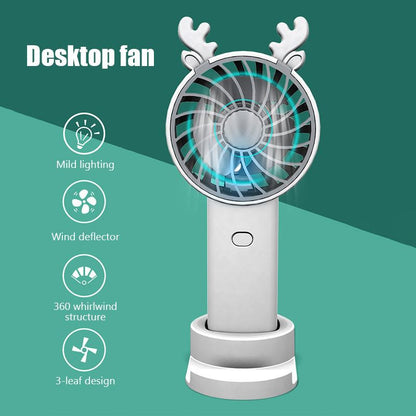 Deer Head USB Rechargeable Mini Electric Fan With Phone Holder