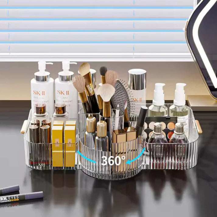 Luxury 360° Rotating Makeup Brush Holder Cosmetic Storage Box Vanity Makeup Organizer