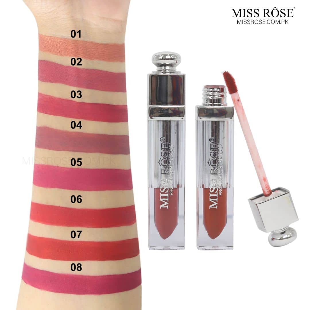 Miss Rose New Silver Angelic Matte Lip Glaze Lip Gloss Pack Of 8Pcs Set