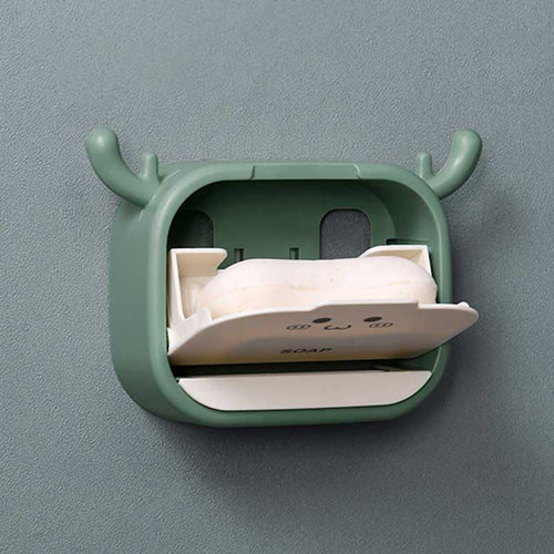 Wall Mounted Deer Shaped Flip Drain Soap Box With Tray