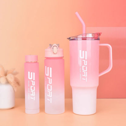 New Portable Sports Water Bottle Tumbler With Stickers 3pcs Set