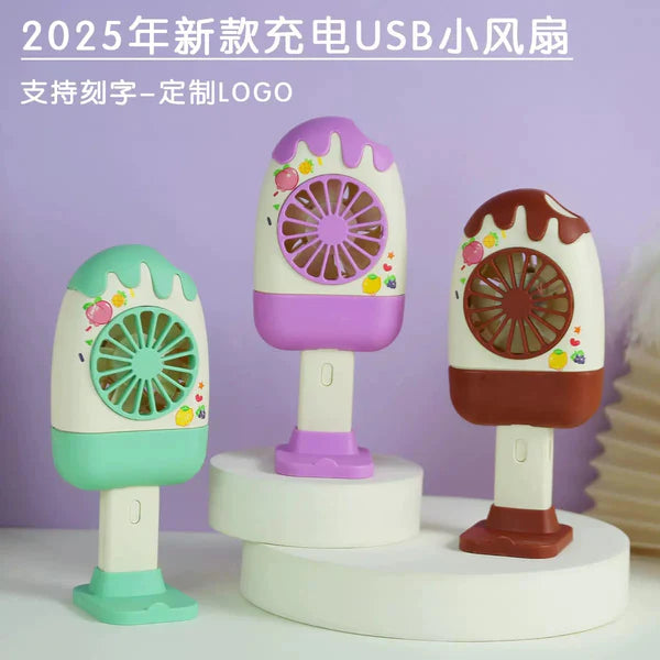 Portable Popsicle Ice Cream Design Mini Handheld Fan With 3 Adjustable Speed Rechargeable