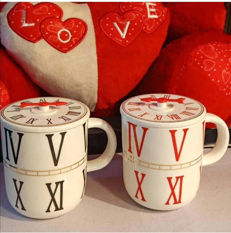 Porcelain Roman Numerals Espresso Size Cup With Clock Lid Each