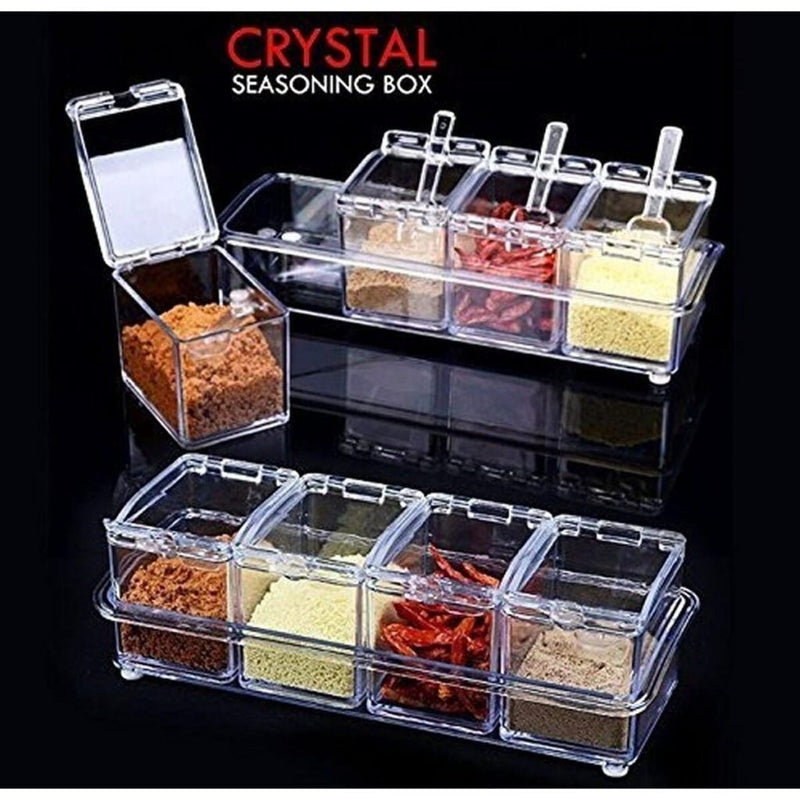 Multipurpose Crystal Spice Box Masala Box with Spoons 4pcs