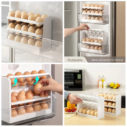 New Rotating 30 Grids 3 Tier Egg Storage Box Egg Container Organizer