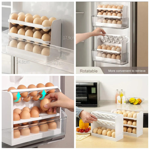 New Rotating 30 Grids 3 Tier Egg Storage Box Egg Container Organizer