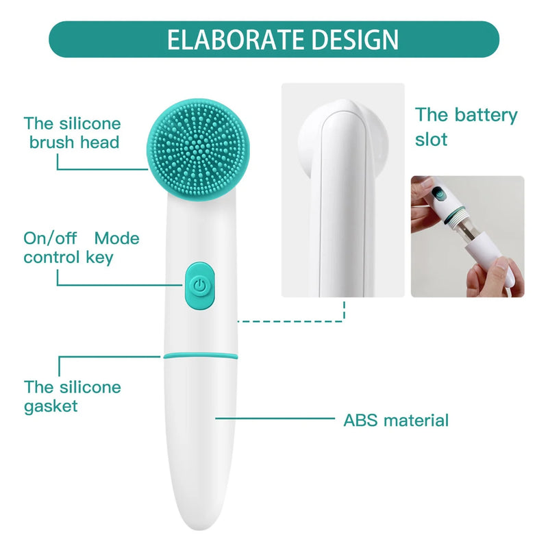 Portable Electric 2in1 Sonic Facial Cleansing Brush Silicone Face Scrubber