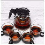 Heat Resistant High Temperature Glass Tea Pot Kettle 900ml With Stainless Steel Filter Liner And 4 Cup Set