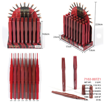 Miss Rose 2in1 Combination Lipstick + Lip liner 24Pcs Set