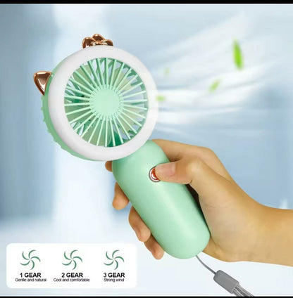Portable Handheld Cute Mini USB Rechargeable Cooling Fan With Led Light