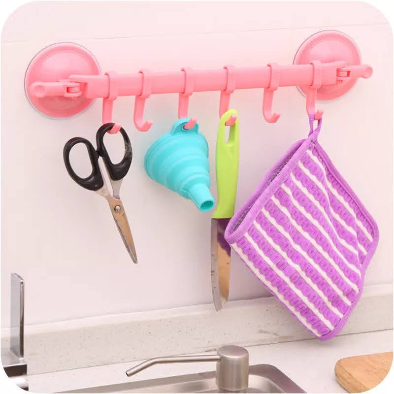 6 Hooks Double Suction Cup Towel Rack