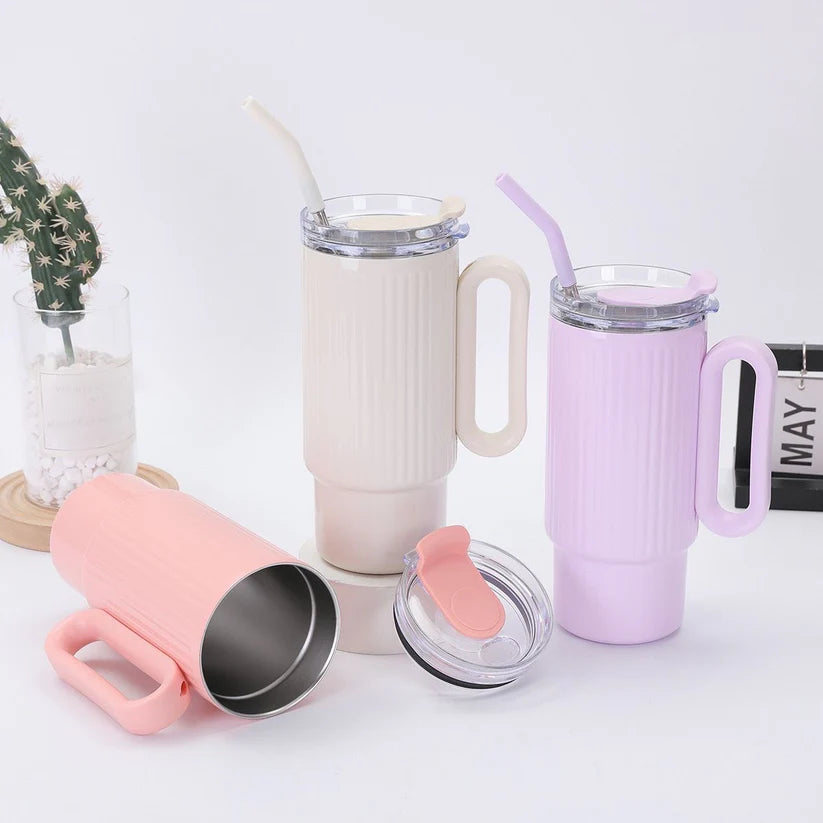 Stainless Steel Insulated Tumbler with Handle And Straw 1200ml