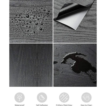 Black Wood Grain Paper Self Adhesive Black Counter Covering Wallpaper Sticker Waterproof 2 Meter