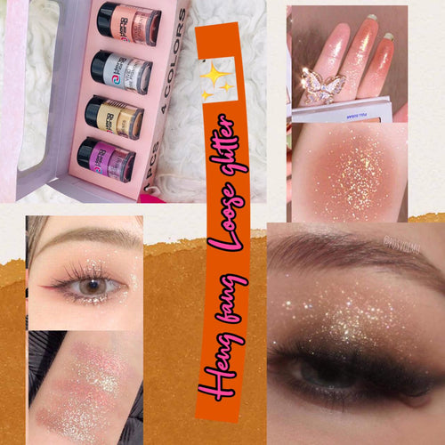 Heng Fang Pack of 4 Colors Vivid Loos Pigment Highlighter & Glitter Set