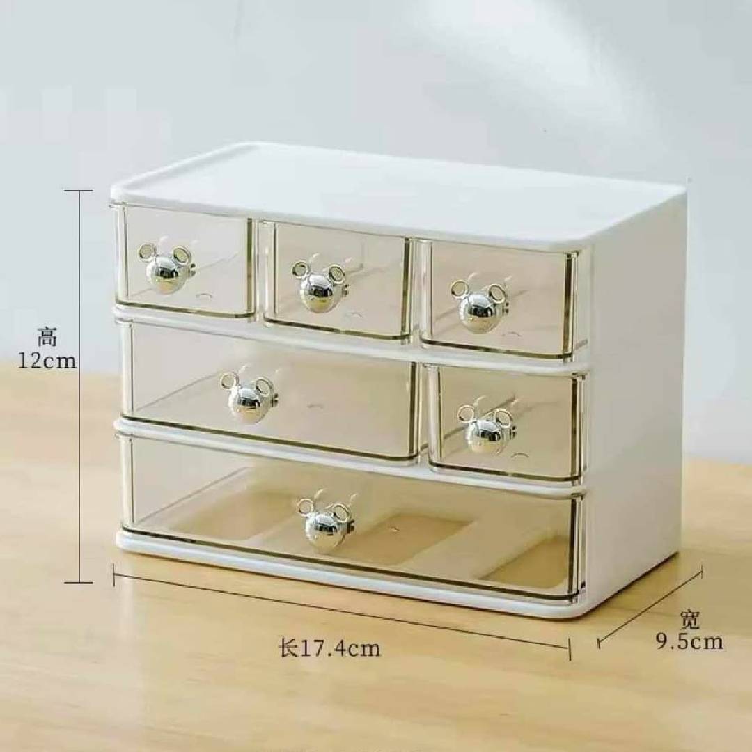 Multipurpose 6 Compartments Acrylic Drawer Storage Organizer With Bear Shape Handle