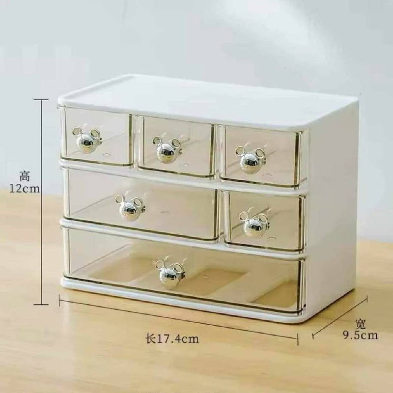 Multipurpose 6 Compartments Acrylic Drawer Storage Organizer With Bear Shape Handle