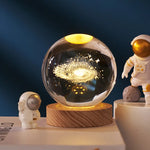 Night Lights 3D Solar System Crystal Ball Night Light Warm White Wooden Base Fantasy Decoration Ball Projection Lamp