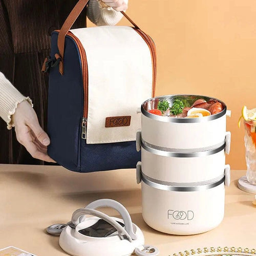 Stainless Steel Portable Multilayer Warm Lunch Box With Bag Insulated Thermal Hot Lunch Box Container