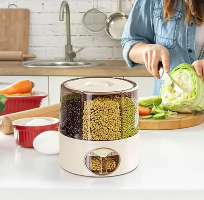 6 Grid Food Grain Storage Container 360° Rotating Cereal Container Dispenser