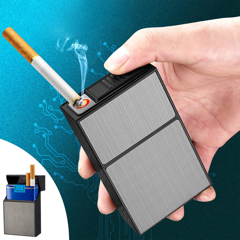 Cigarette Case With USB Electric Lighter Flameless BOX Windproof Moisture Proof Box