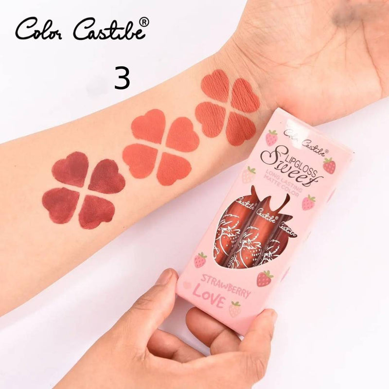 Color Castle Sweet Strawberry Love Long Lasting Matte Colors Lip Gloss 4Pcs Set