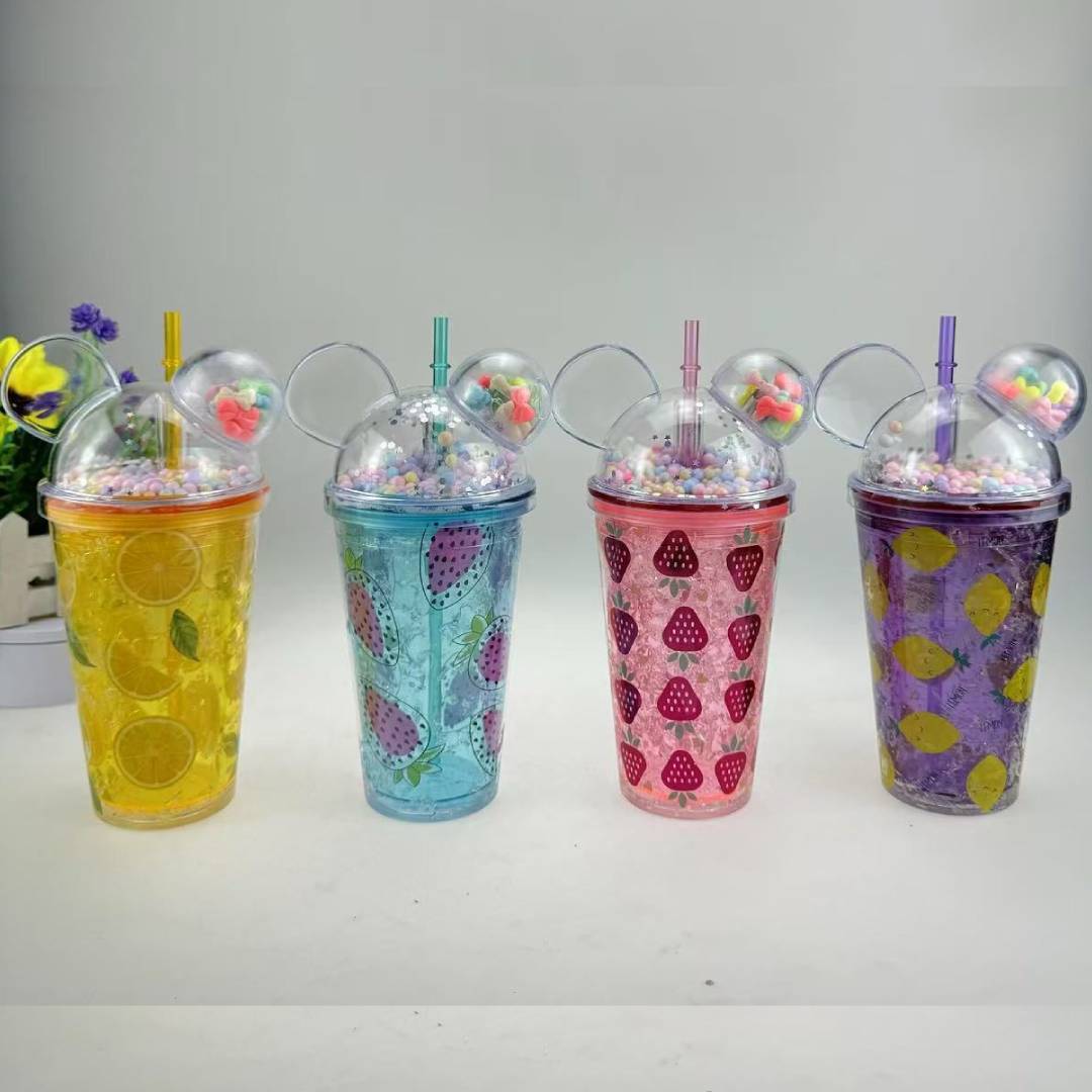 Cute Mickey Shape Lid With Fruits Print Drinking Water Sipper Cup For Kids