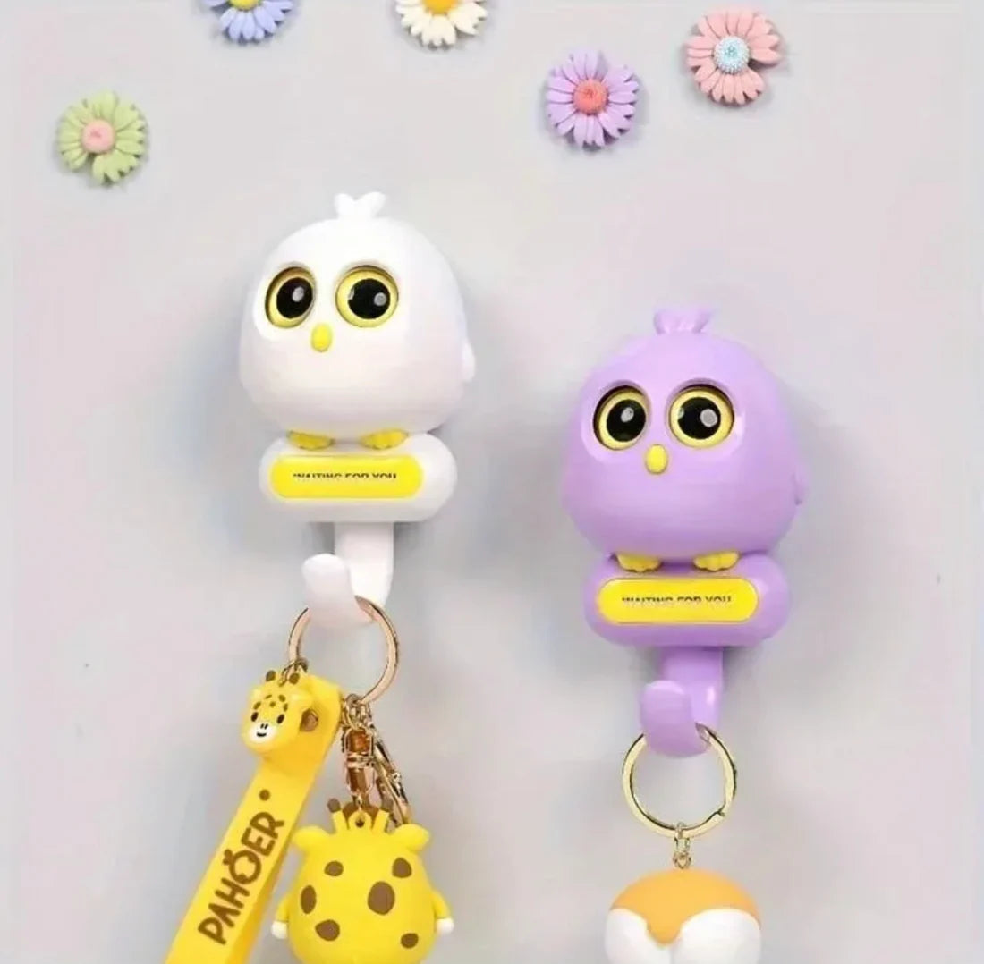 Creative Cute Bird Wall Hooks Waterproof, Automatic Open Close Eyes Creative Key Holder