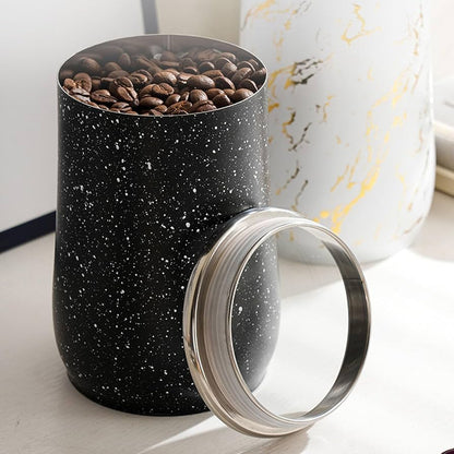Modern Ceramic Marble Design Metal Airtight Food Jar Container With Plastic Spoon 1000ml