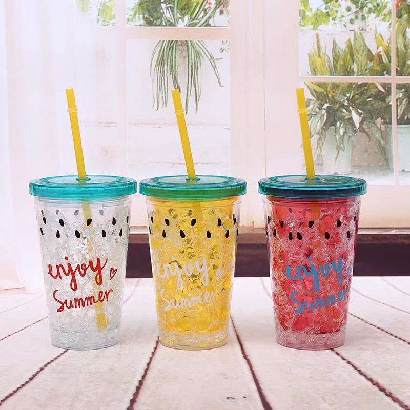 Double Layer Crushed Watermelon Sipper Cup Gel Glass