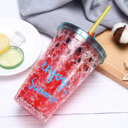 Double Layer Crushed Watermelon Sipper Cup Gel Glass