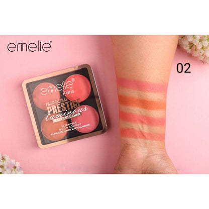 Emelie Paris Professional Prestige Luminous Flawless Finish Matte Blusher 4in1 Blush On Palette